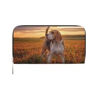 Hnnkloy Beagle Lawn Dogs On A Walk Pets Dogs Sunset, PU Leather Wallets Large Capacity Clutch Wallet for Men Women