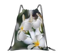 Hnnkloy Beautiful White Frangipani Wake Plumeria Flowers, Drawstring Backpack Unisex Sport Gym Bag Casual Daypack Drawstring Sackpack
