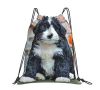 Hnnkloy Bernedoodle Flowers Puppy Pets Dogs Bernedoodle, Drawstring Backpack Unisex Sport Gym Bag Casual Daypack Drawstring Sackpack