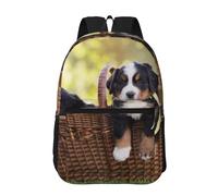 Hnnkloy Bernese Mountain Dog Puppies, 17 Inch Backpack With Pockets Casual Daypack Water Resistant School Bag