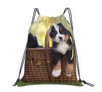 Hnnkloy Bernese Mountain Dog Puppies, Drawstring Backpack Unisex Sport Gym Bag Casual Daypack Drawstring Sackpack