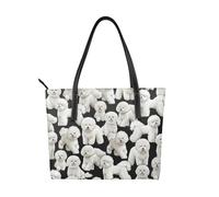 Hnnkloy Bichon Frise Dog Pattern,PU Leather Handbag Large Capacity Tote Bag Women's Shoulder Bag for Work Travel