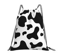 Hnnkloy Black And White Cow Skin, Drawstring Backpack Unisex Sport Gym Bag Casual Daypack Drawstring Sackpack