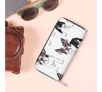 Hnnkloy Black Frenchie Cartoon French Bulldog Pink Glasses White Dog, PU Leather Wallets Large Capacity Clutch Wallet for Men Women