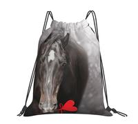 Hnnkloy Black Horse With Heart, Drawstring Backpack Unisex Sport Gym Bag Casual Daypack Drawstring Sackpack