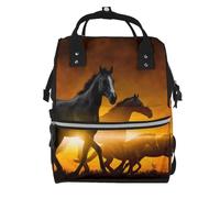 Hnnkloy Black Horses Red Glowing Clouds Printed, Large Capacity Mummy Backpack Diaper Bag Travel Backpack for Outdoor