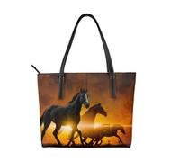 Hnnkloy Black Horses Red Glowing Clouds Printed,PU Leather Handbag Large Capacity Tote Bag Women's Shoulder Bag for Work Travel