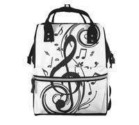 Hnnkloy Black Music Notes Print, Large Capacity Mummy Backpack Diaper Bag Travel Backpack for Outdoor