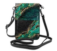 Hnnkloy Black Teal Marble Green Malachite With Golden Veins Gold Spots, Cell Phone Purses For Women, Small Crossbody Bags - PU Leather Cellphone Wallet With Credit Card Slots