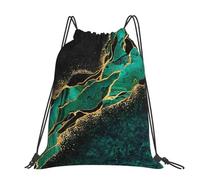 Hnnkloy Black Teal Marble Green Malachite With Golden Veins Gold Spots, Drawstring Backpack Unisex Sport Gym Bag Casual Daypack Drawstring Sackpack