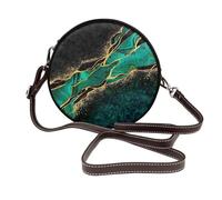 Hnnkloy Black Teal Marble Green Malachite With Golden Veins Gold Spots, PU Leather Shoulder Bag, Round Crossbody Bag - Circle Purse for Women