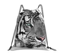 Hnnkloy Black White Tiger Print, Drawstring Backpack Unisex Sport Gym Bag Casual Daypack Drawstring Sackpack