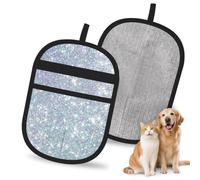 Hnnkloy Bling Silver Printed Glitter, 2 Pack Pet Hair Removal Gloves For Bed,Carpet,Clothes,Sofa,Static Grooming Glove For Dogs & Cats