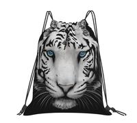 Hnnkloy Blue Pupil White Tiger, Drawstring Backpack Unisex Sport Gym Bag Casual Daypack Drawstring Sackpack