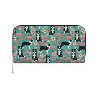 Hnnkloy Border Collie Florals Printed, PU Leather Wallets Large Capacity Clutch Wallet for Men Women
