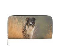 Hnnkloy Border Collie Lawn Pets Black White Border, PU Leather Wallets Large Capacity Clutch Wallet for Men Women