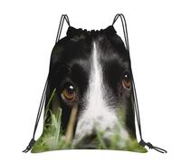 Hnnkloy Border Collie Pets Grass Black Border Collie, Drawstring Backpack Unisex Sport Gym Bag Casual Daypack Drawstring Sackpack
