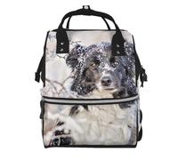 Hnnkloy Border Collie Winter Snow White Black Dogs, Large Capacity Mummy Backpack Diaper Bag Travel Backpack for Outdoor