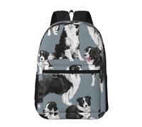 Hnnkloy Border Collies Blue, 17 Inch Backpack With Pockets Casual Daypack Water Resistant School Bag
