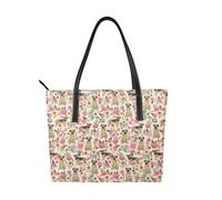 Hnnkloy Border Terrier Dog Vintage Florals,PU Leather Handbag Large Capacity Tote Bag Women's Shoulder Bag for Work Travel
