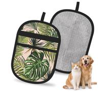 Hnnkloy Botanical Abstract Design With Moon Cloud Plant, 2 Pack Pet Hair Removal Gloves For Bed,Carpet,Clothes,Sofa,Static Grooming Glove For Dogs & Cats