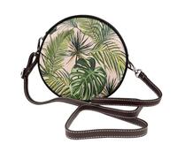 Hnnkloy Botanical Abstract Design With Moon Cloud Plant, PU Leather Shoulder Bag, Round Crossbody Bag - Circle Purse for Women