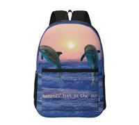 Hnnkloy Bottlenose Dolphin At Sunrise, 17 Inch Backpack With Pockets Casual Daypack Water Resistant School Bag