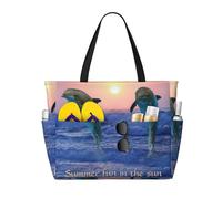 Hnnkloy Bottlenose Dolphin At Sunrise, Large Capacity Beach Bag Travel Shoulder Bag For Women - Waterproof Tote Handbag