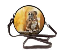 Hnnkloy Boxer Dogs Autumn Pets Brown Boxer Dogs, PU Leather Shoulder Bag, Round Crossbody Bag - Circle Purse for Women
