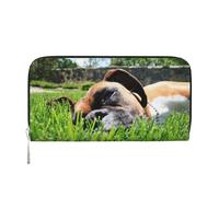 Hnnkloy Boxer Dogs Green Grass Pets Lawn Dogs, PU Leather Wallets Large Capacity Clutch Wallet for Men Women