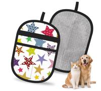 Hnnkloy Bright Colored Stars, 2 Pack Pet Hair Removal Gloves For Bed,Carpet,Clothes,Sofa,Static Grooming Glove For Dogs & Cats
