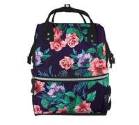 Hnnkloy Bright Flowers On Black, Large Capacity Mummy Backpack Diaper Bag Travel Backpack for Outdoor