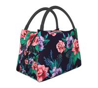 Hnnkloy Bright Flowers On Black, Portable Lunch Bag, Insulated Tote Bag Durable Lunch Box Reusable Cooler Bag