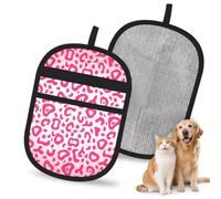 Hnnkloy Bright Pink Leopard Skin Pattern, 2 Pack Pet Hair Removal Gloves For Bed,Carpet,Clothes,Sofa,Static Grooming Glove For Dogs & Cats