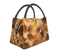 Hnnkloy Brown Beige Gold Leafs Autumn Linen, Portable Lunch Bag, Insulated Tote Bag Durable Lunch Box Reusable Cooler Bag