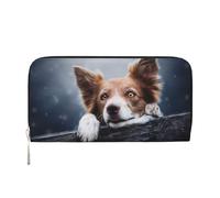 Hnnkloy Brown Border Collie Bokeh God with Yellow Eyes, PU Leather Wallets Large Capacity Clutch Wallet for Men Women