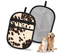 Hnnkloy Brown Cowhide Printed, 2 Pack Pet Hair Removal Gloves For Bed,Carpet,Clothes,Sofa,Static Grooming Glove For Dogs & Cats