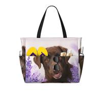 Hnnkloy Brown Labrador Lavender Dogs Retriever, Large Capacity Beach Bag Travel Shoulder Bag For Women - Waterproof Tote Handbag
