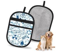 Hnnkloy Cartoon Blue Chemistry, 2 Pack Pet Hair Removal Gloves For Bed,Carpet,Clothes,Sofa,Static Grooming Glove For Dogs & Cats