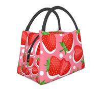 Hnnkloy Cartoon Bright Strawberries White, Portable Lunch Bag, Insulated Tote Bag Durable Lunch Box Reusable Cooler Bag