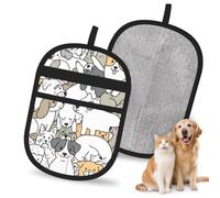 Hnnkloy Cartoon Doodle Dogs, 2 Pack Pet Hair Removal Gloves For Bed,Carpet,Clothes,Sofa,Static Grooming Glove For Dogs & Cats