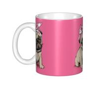 Hnnkloy Cartoon Pink Bow Pug,Ceramic Mug Large Coffee Cup Suitable for Kitchen Restaurant Office Coffee Shop 330ml