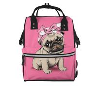 Hnnkloy Cartoon Pink Bow Pug, Large Capacity Mummy Backpack Diaper Bag Travel Backpack for Outdoor