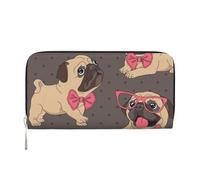 Hnnkloy Cartoon Pug Puppy in A Glasses and in A Bow Tie, PU Leather Wallets Large Capacity Clutch Wallet for Men Women