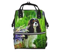 Hnnkloy Cavalier King Charles Spaniel Dog Lupin Flowers, Large Capacity Mummy Backpack Diaper Bag Travel Backpack for Outdoor