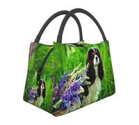 Hnnkloy Cavalier King Charles Spaniel Dog Lupin Flowers, Portable Lunch Bag, Insulated Tote Bag Durable Lunch Box Reusable Cooler Bag