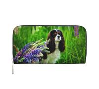 Hnnkloy Cavalier King Charles Spaniel Dog Lupin Flowers, PU Leather Wallets Large Capacity Clutch Wallet for Men Women