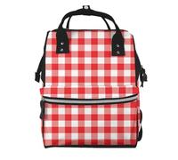 Hnnkloy Checkered Geometric Red And White Squares, Large Capacity Mummy Backpack Diaper Bag Travel Backpack for Outdoor