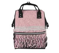Hnnkloy Chic Girly Pink Leopard Animal Print Glitter, Large Capacity Mummy Backpack Diaper Bag Travel Backpack for Outdoor