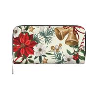 Hnnkloy Christmas Poinsettia Floral Xmas Bell, PU Leather Wallets Large Capacity Clutch Wallet for Men Women
